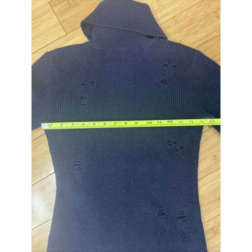 NWT Lovers + Friends Revolve Distressed Turtleneck Wool Blend Knit Dress Navy SM